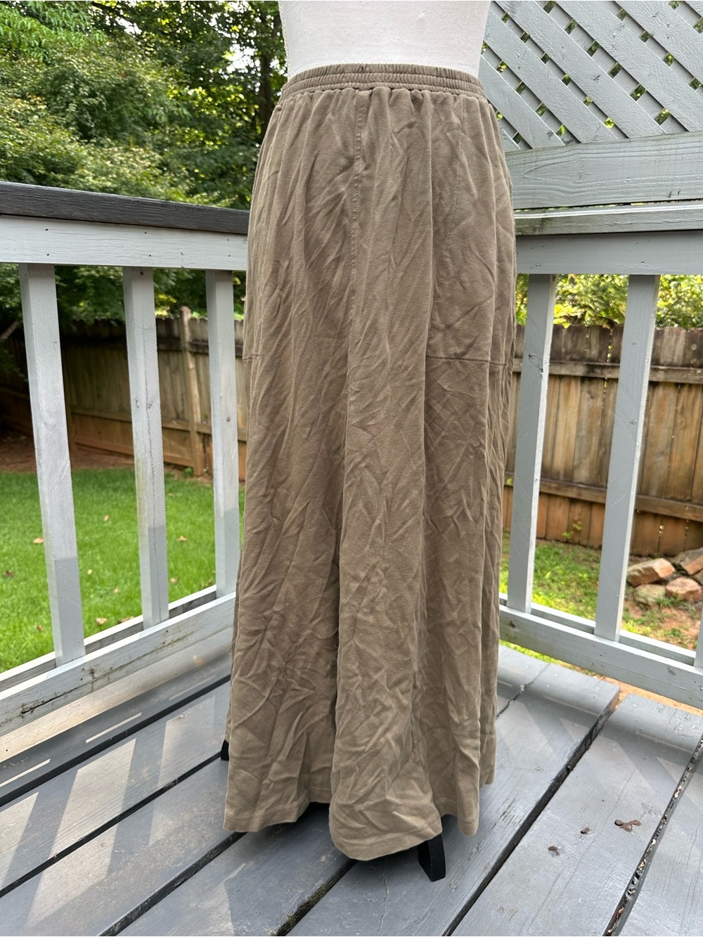Peruvian Connection light brown / olive green  maxi skirt with pockets Size L
